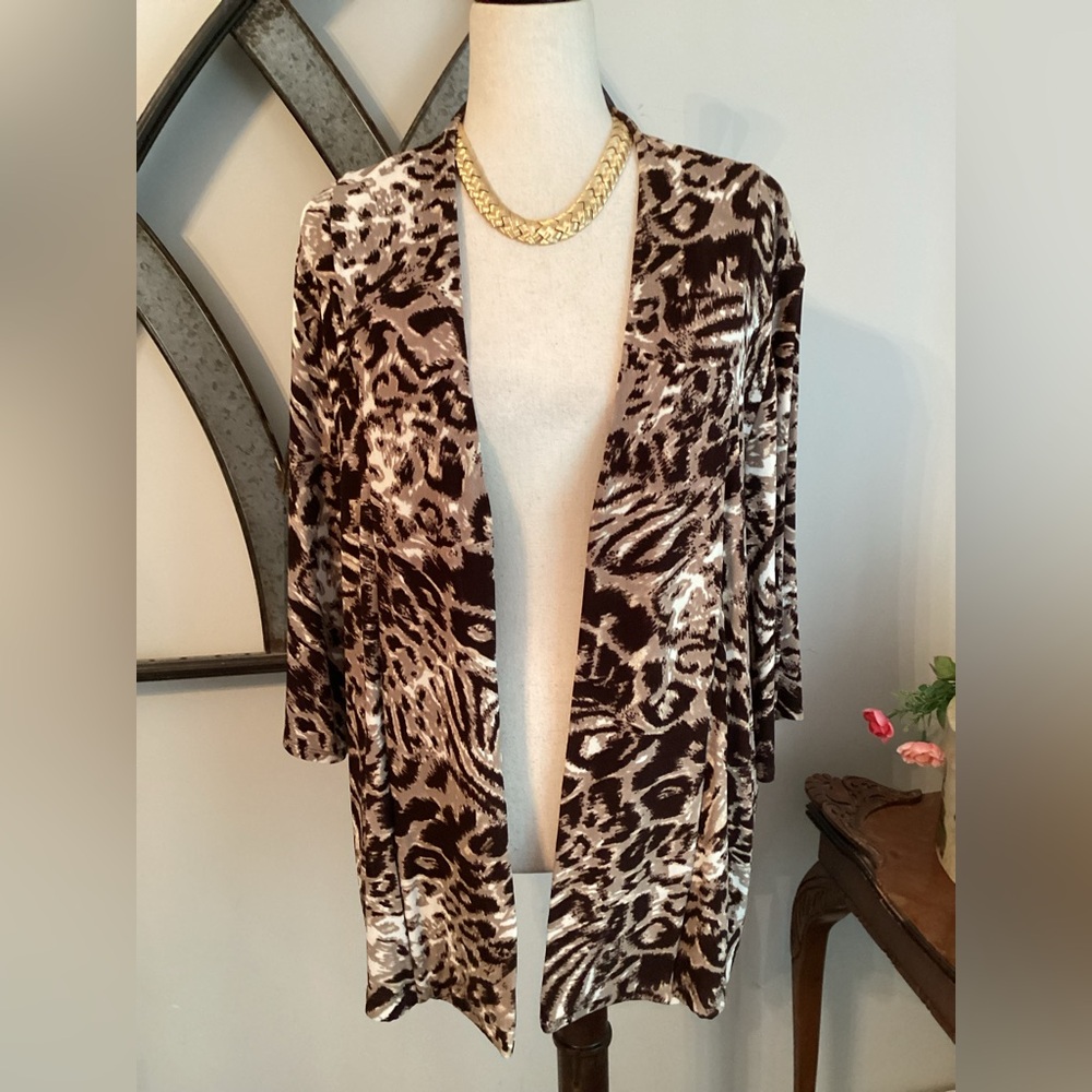 Chico's Brown and Cream Animal Print Stretchy Cardigan